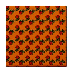 Red Roses Orange Tile Coaster by snowwhitegirl