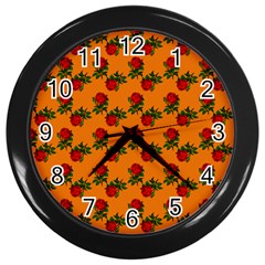 Red Roses Orange Wall Clock (Black)