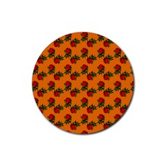 Red Roses Orange Rubber Coaster (Round) 