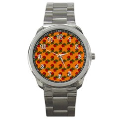 Red Roses Orange Sport Metal Watch