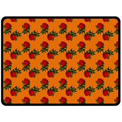 Red Roses Orange Fleece Blanket (Large) 