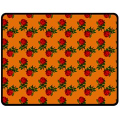 Red Roses Orange Fleece Blanket (Medium) 