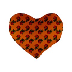 Red Roses Orange Standard 16  Premium Heart Shape Cushions