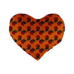 Red Roses Orange Standard 16  Premium Flano Heart Shape Cushions