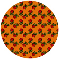 Red Roses Orange Wooden Puzzle Round