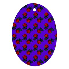 Red Roses Blue Purple Oval Ornament (two Sides)