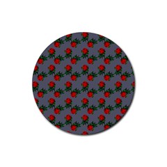 Red Roses Grey Rubber Round Coaster (4 Pack) 