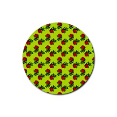 Red Roses Lime Green Rubber Coaster (round) 