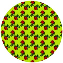 Red Roses Lime Green Wooden Puzzle Round by snowwhitegirl