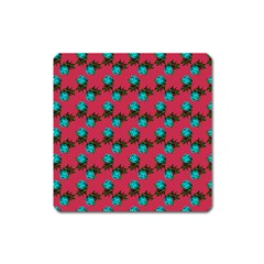 Blue Roses Pink Square Magnet