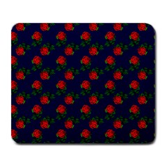 Red Roses Dark Blue Large Mousepads by snowwhitegirl