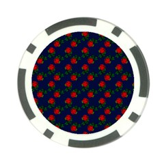 Red Roses Dark Blue Poker Chip Card Guard by snowwhitegirl