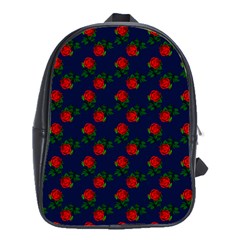 Red Roses Dark Blue School Bag (large)