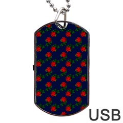 Red Roses Dark Blue Dog Tag Usb Flash (one Side) by snowwhitegirl