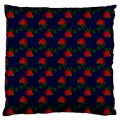 Red Roses Dark Blue Large Cushion Case (one Side) by snowwhitegirl