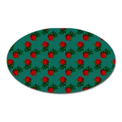 Red Roses Teal Green Oval Magnet