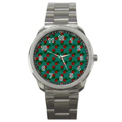 Red Roses Teal Green Sport Metal Watch