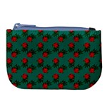 Red Roses Teal Green Large Coin Purse Front