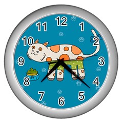 Paint Kitten Cats Cat Cute Paw Wall Clock (silver)