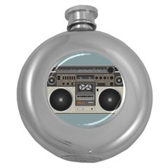 Radio Cassette Speaker Sound Audio Round Hip Flask (5 Oz)