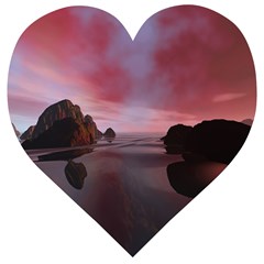 Rocks Sky Landscape Sea Wave Wooden Puzzle Heart by Simbadda