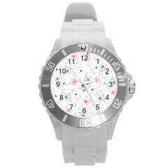 Floral Pattern Background Round Plastic Sport Watch (l) by Simbadda