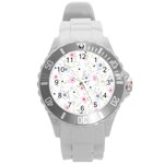 Floral Pattern Background Round Plastic Sport Watch (L) Front