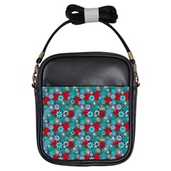 Red And Blue Green Floral Pattern Girls Sling Bag by bloomingvinedesign