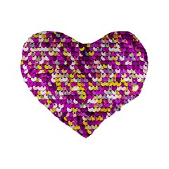 Funky Sequins Standard 16  Premium Flano Heart Shape Cushions by essentialimage