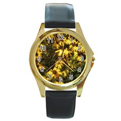 Echinacea paradoxa Round Gold Metal Watch