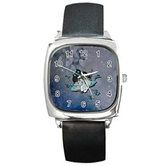 Sport, surfboard with flowers and fish Square Metal Watch