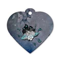 Sport, surfboard with flowers and fish Dog Tag Heart (One Side)