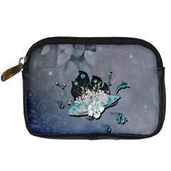 Sport, surfboard with flowers and fish Digital Camera Leather Case