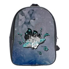 Sport, surfboard with flowers and fish School Bag (Large)