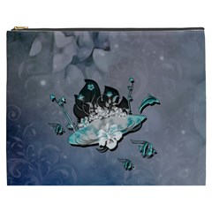 Sport, surfboard with flowers and fish Cosmetic Bag (XXXL)