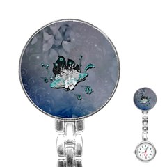 Sport, surfboard with flowers and fish Stainless Steel Nurses Watch