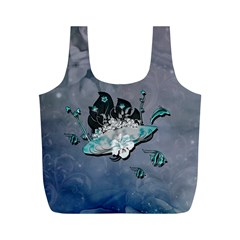 Sport, surfboard with flowers and fish Full Print Recycle Bag (M)