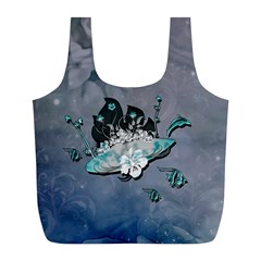 Sport, surfboard with flowers and fish Full Print Recycle Bag (L)