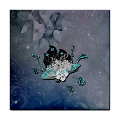 Sport, surfboard with flowers and fish Tile Coaster