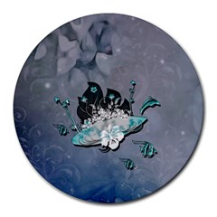 Sport, surfboard with flowers and fish Round Mousepads