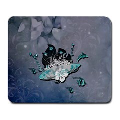 Sport, surfboard with flowers and fish Large Mousepads