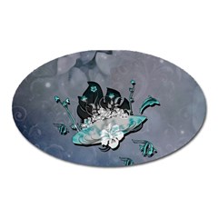 Sport, surfboard with flowers and fish Oval Magnet