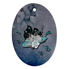 Sport, surfboard with flowers and fish Oval Ornament (Two Sides)