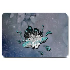 Sport, surfboard with flowers and fish Large Doormat 