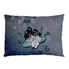 Sport, surfboard with flowers and fish Pillow Case