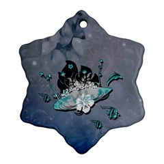 Sport, surfboard with flowers and fish Snowflake Ornament (Two Sides)