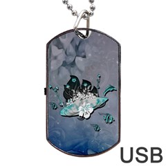 Sport, surfboard with flowers and fish Dog Tag USB Flash (Two Sides)