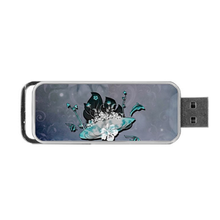 Sport, surfboard with flowers and fish Portable USB Flash (Two Sides)