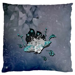 Sport, surfboard with flowers and fish Large Flano Cushion Case (Two Sides)