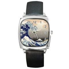 Image Woodblock Printing Woodcut Square Metal Watch